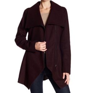 French Connection Tulip Hem Asymmetrical Wool Coat - Wine S
